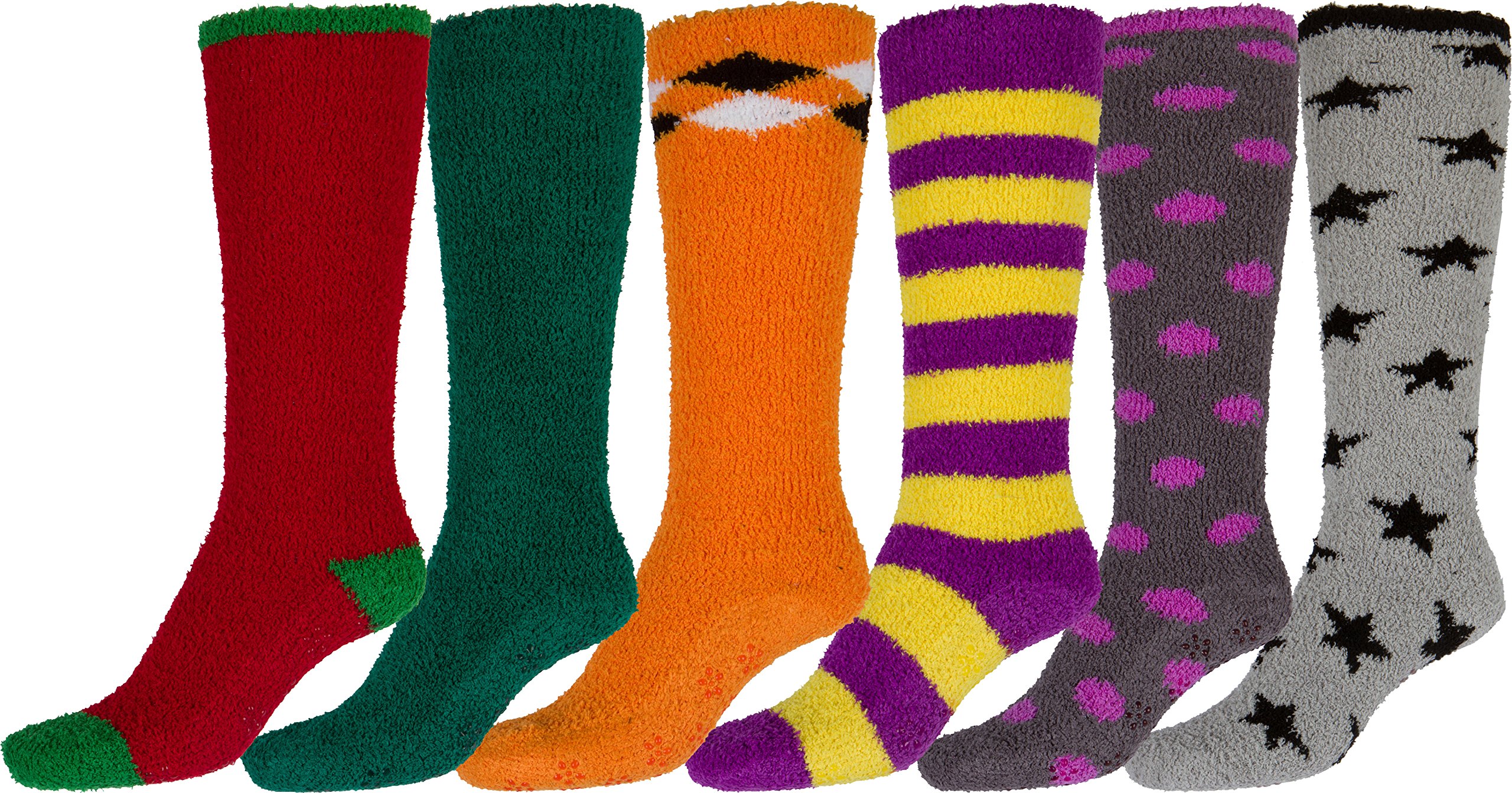 Sakkas Womens Super Soft Anti-Slip Fuzzy Knee High Socks Value Assorted 6-Pack