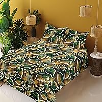 Vista 3 de Ambesonne Forest Sheet Set, Fantasy Jungle Floral Ornaments and Leaves Exotic Print Artwork, Fitted and Flat Sheet with Pillowcases Bedding Accent 4