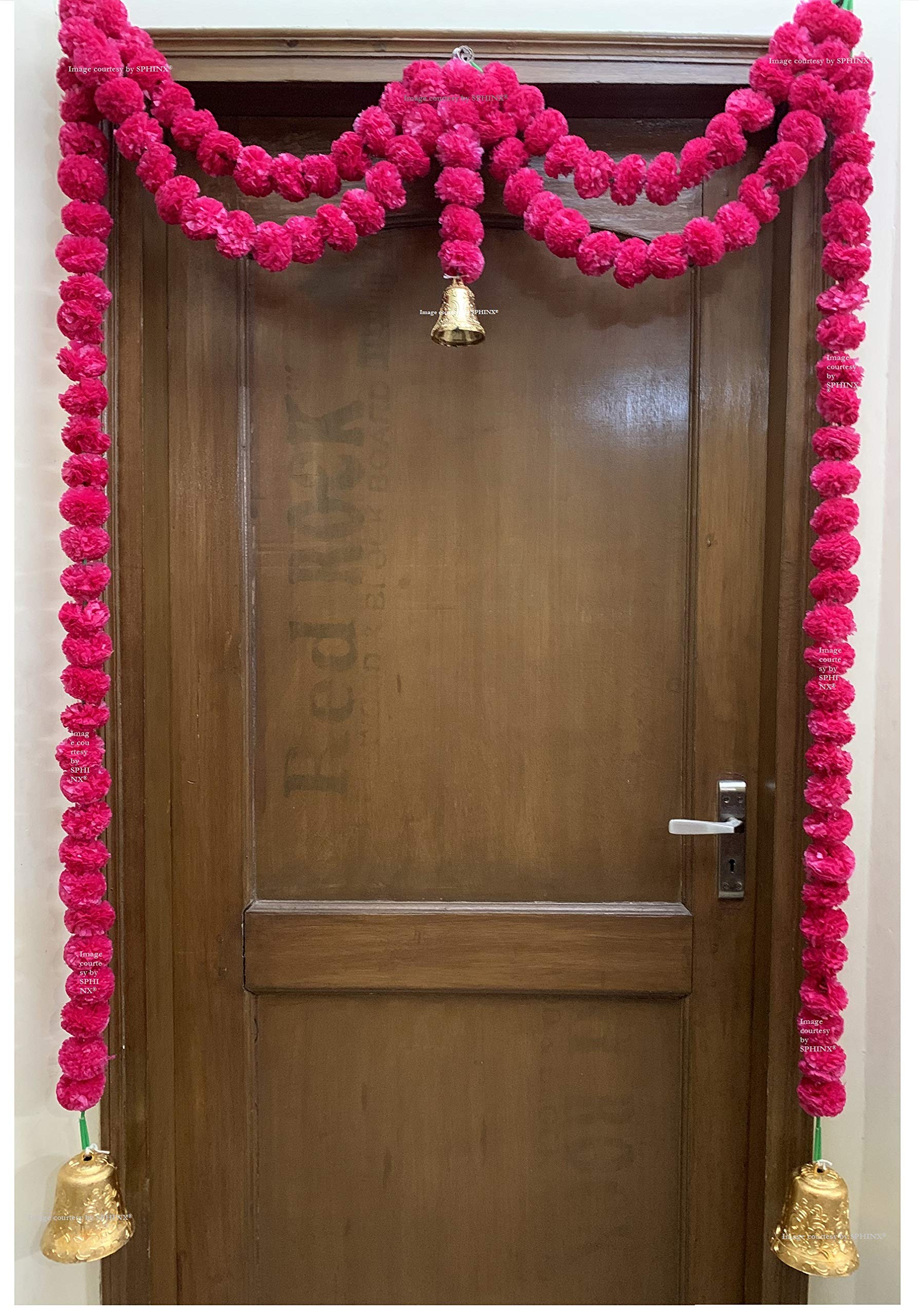 SPHINX ARTIFICIAL MARIGOLD FLUFFY FLOWER GARLANDS DOOR TORAN SET/DOOR HANGINGS -DARK PINK (APPROX 100 X 152 CMS)