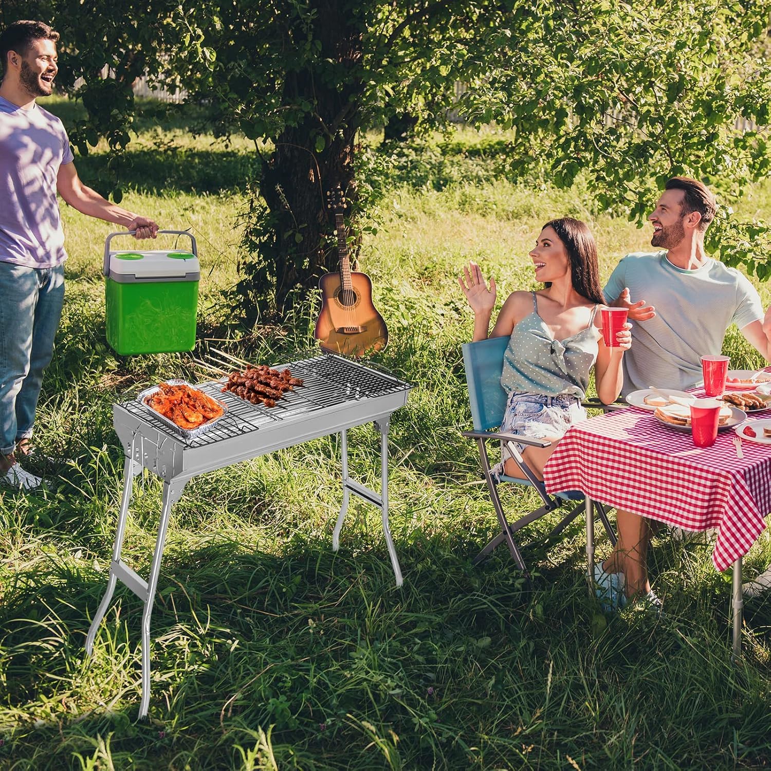 Leadzm - Barbacoa de carbón de leña, acero inoxidable, barbacoa plegable de camping, 70 x 31 x 71 cm, exterior, terraza, camping, barbacoa, uso de 5 a 10 personas (70 x 31 x 71 cm)