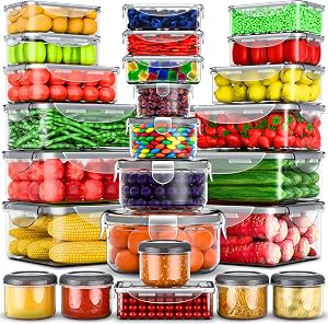 RockBerry 50 Pcs Large Food Storage Containers with Lids Airtight-85 OZ to Small Containers-Total 526 Oz BPA Free Plastic Stackable Containers For Pantry kitchen Organization, Microwave Safe