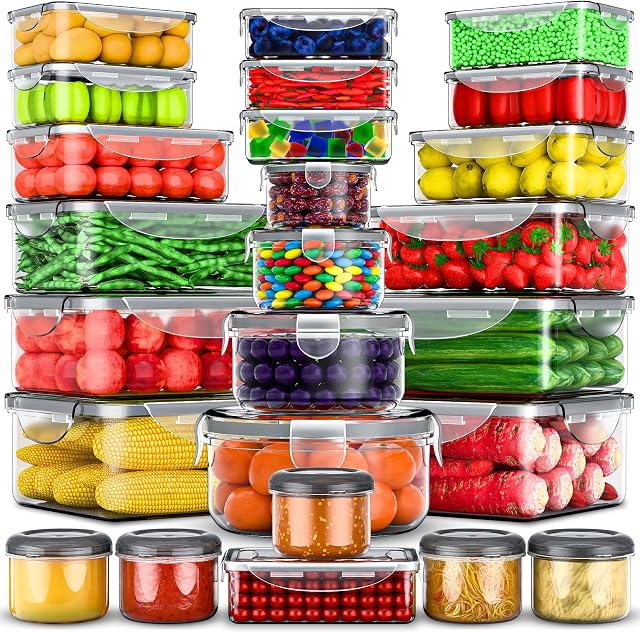 RockBerry 50 Pcs Large Food Storage Containers with Lids Airtight-85 OZ to small Containers-Total 526OZ Stackable Kitchen Set -BPA Free Leak proof containers- Freezer Microwave safe | Total 526 Oz BPA Free Plastic Stackable Containers For kitchen Pantry Organization,Microwave Safe ( 25 Boxes - 25 Lids)