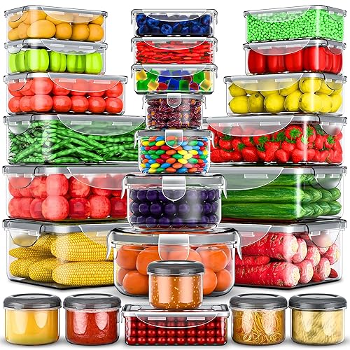 RockBerry 50 Pcs Large Food Storage Containers with Lids Airtight-85 OZ to Small Containers-Stackable Kitchen & Pantry Organization Set-BPA Free Leak proof Plastic containers-Freezer Microwave safe - 50Pcs