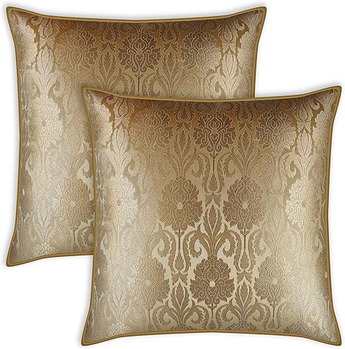 Miniatura 1 de AVKA Studio Fundas de almohada florales  Paquete de 2 almohadas decorativas de brocado  Morado y dorado opaco de 20 x 20 pulgadas  Funda de cojín de