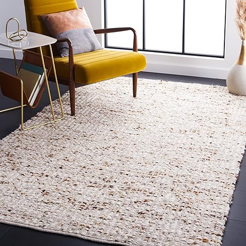 SAFAVIEH Natura Collection - Alfombra de área de 5 x 8 pies, marfil y beige, hecha a mano de lana y yute, ideal para zonas de alto tráfico en sala
