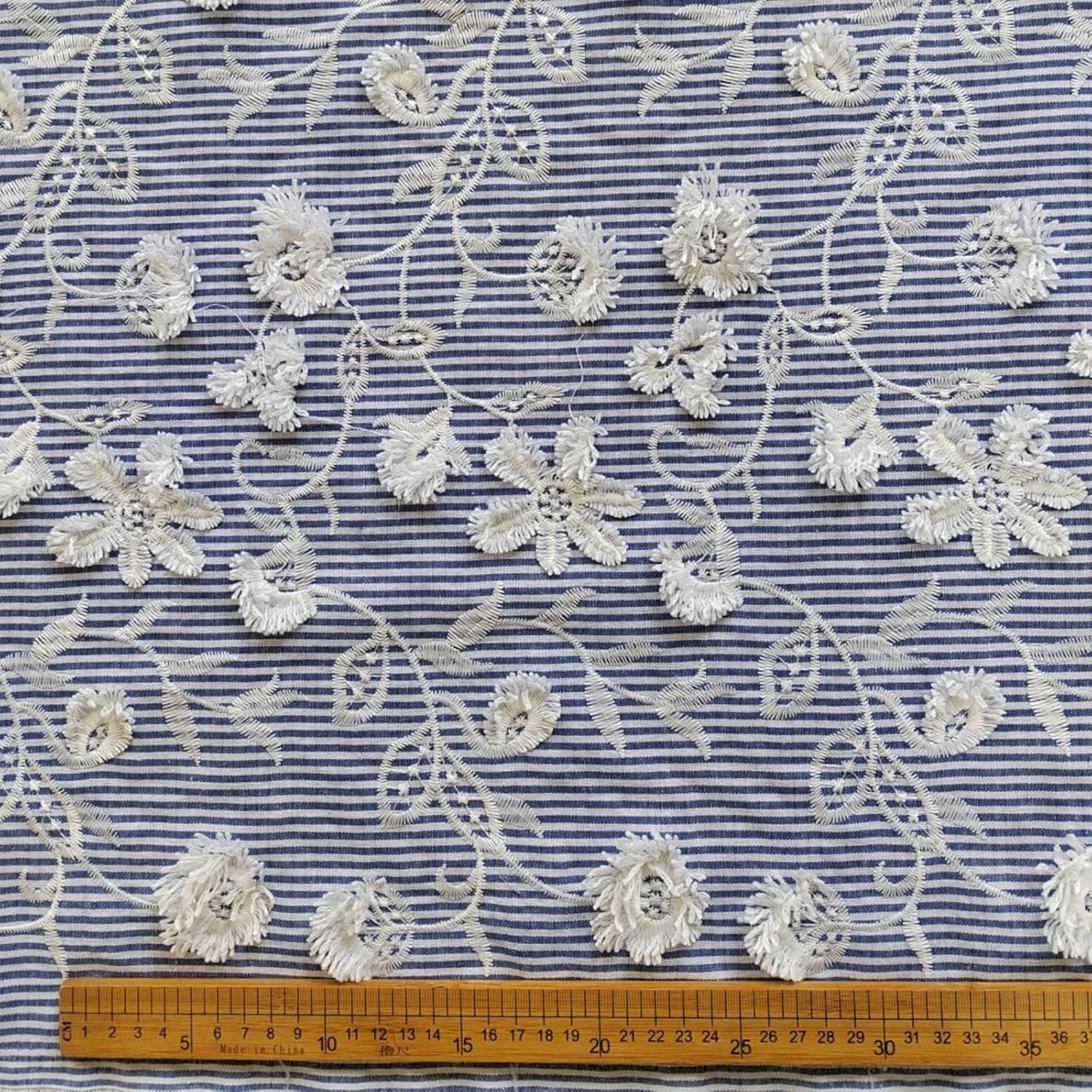 Stripe Embroidery Fabric by The Yard, Floral Embroidered Broderie Anglaise for Apparel,Blouse,Dress,Handmade Accessories (EG-1812005)