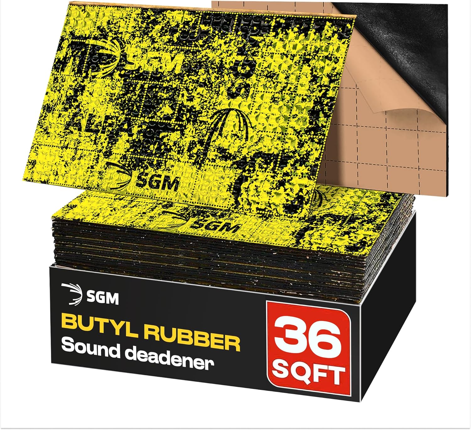 SGM Gold Exclusive Car Sound Deadening Mat 80 mil (2mm) 36 sqft (3.4 sqm), Automotive Sound Deadener, Self Adhesive Butyl Car Sound Deadening Material, Audio Noise Insulation and Dampening Sheets