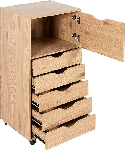 Miniatura 114 de Naomi Home Cómoda de 5 cajones para dormitorio, alta y elegante, con ruedas y estantes de almacenamiento, pequeña para guardarropa, para maquillaje,