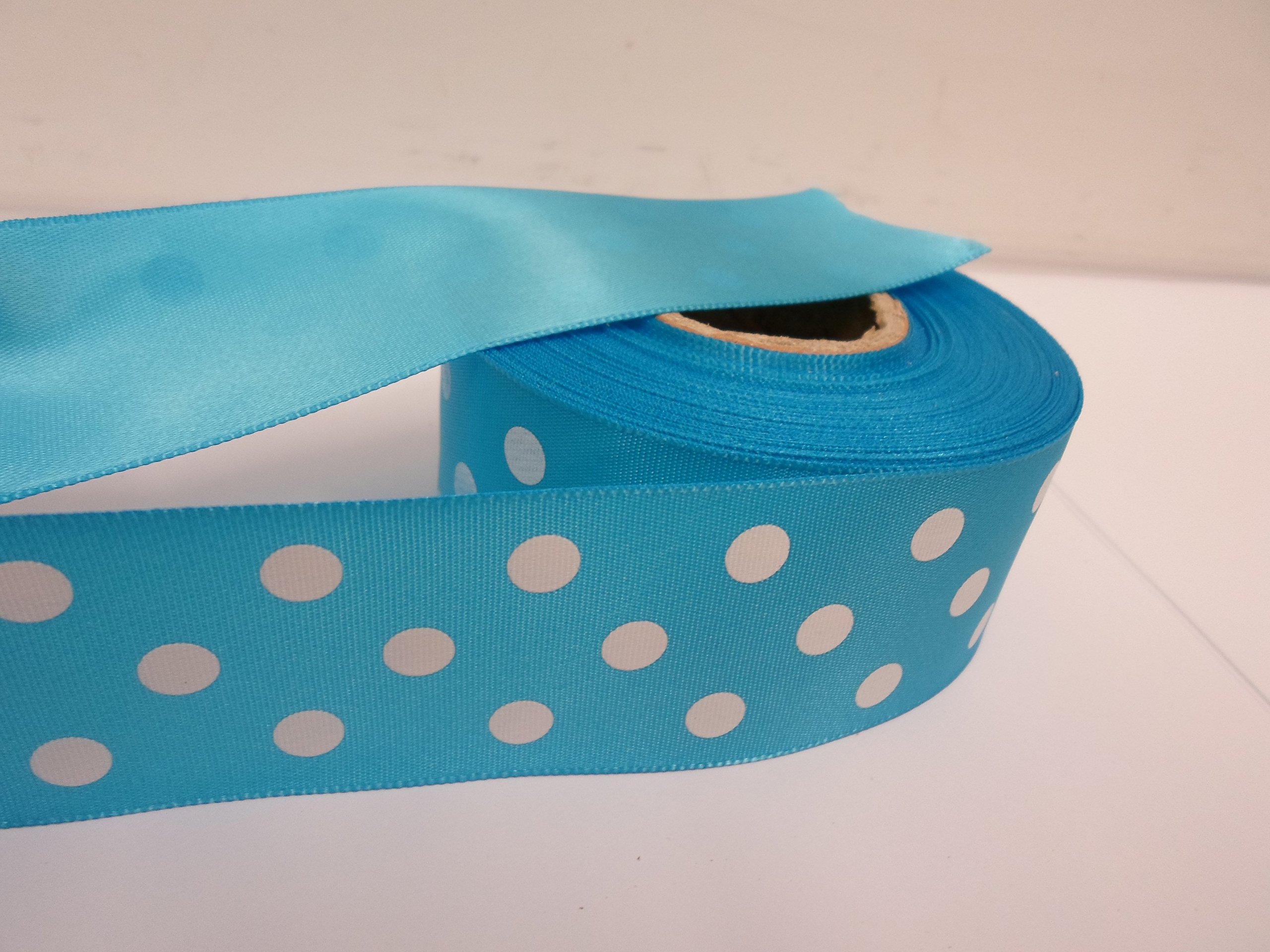 2 metres (Cut from Reel) x 38mm Polka dot Satin Ribbon Turquoise Blue with White Spots dots 38 mm 3.8cm 1.5" 1.5 Inch