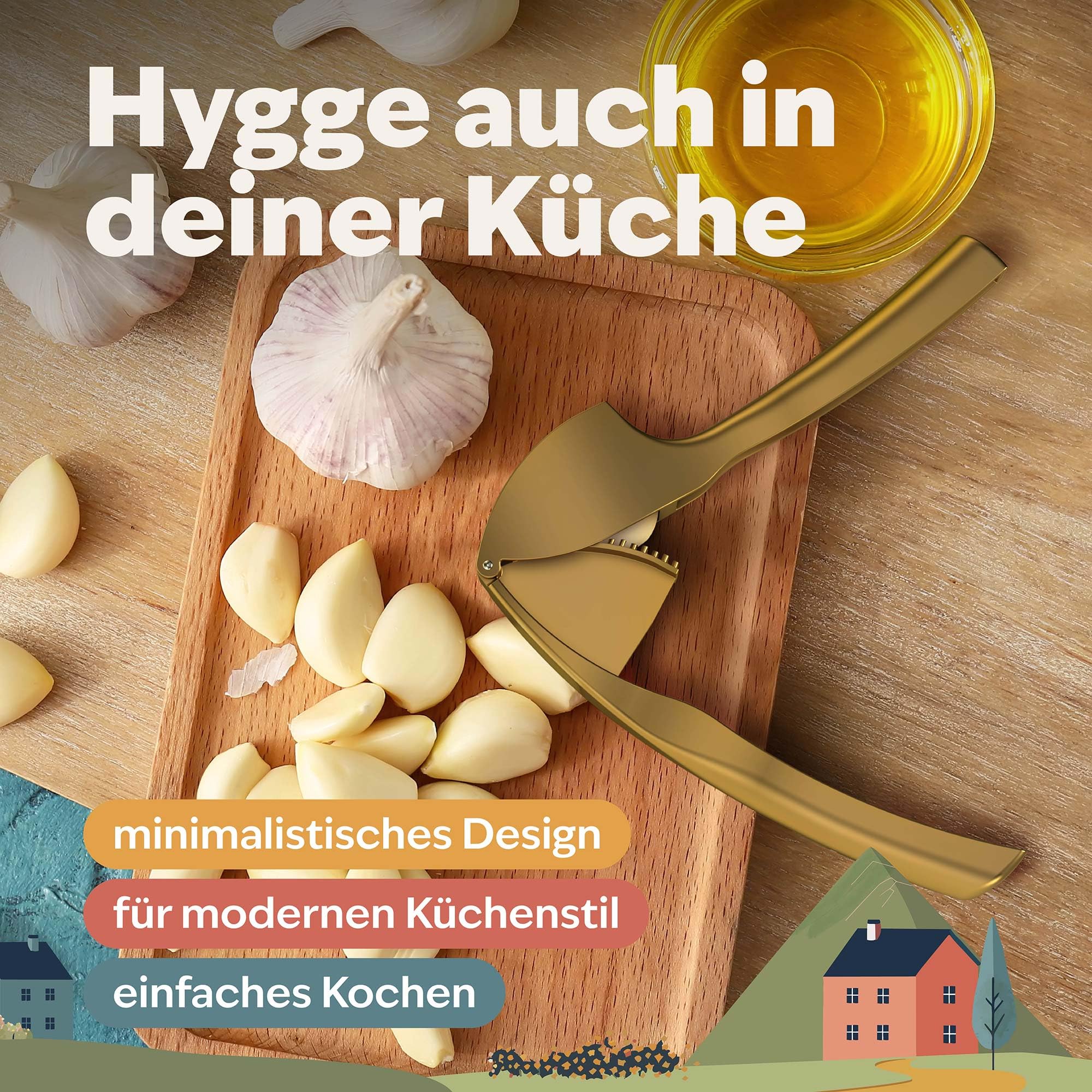 Presse-Ail Premium Kjøk Or Mat - Alliage Zinc, Professionnel, Compatible Lave-Vaisselle, Hachoir Ail Gingembre