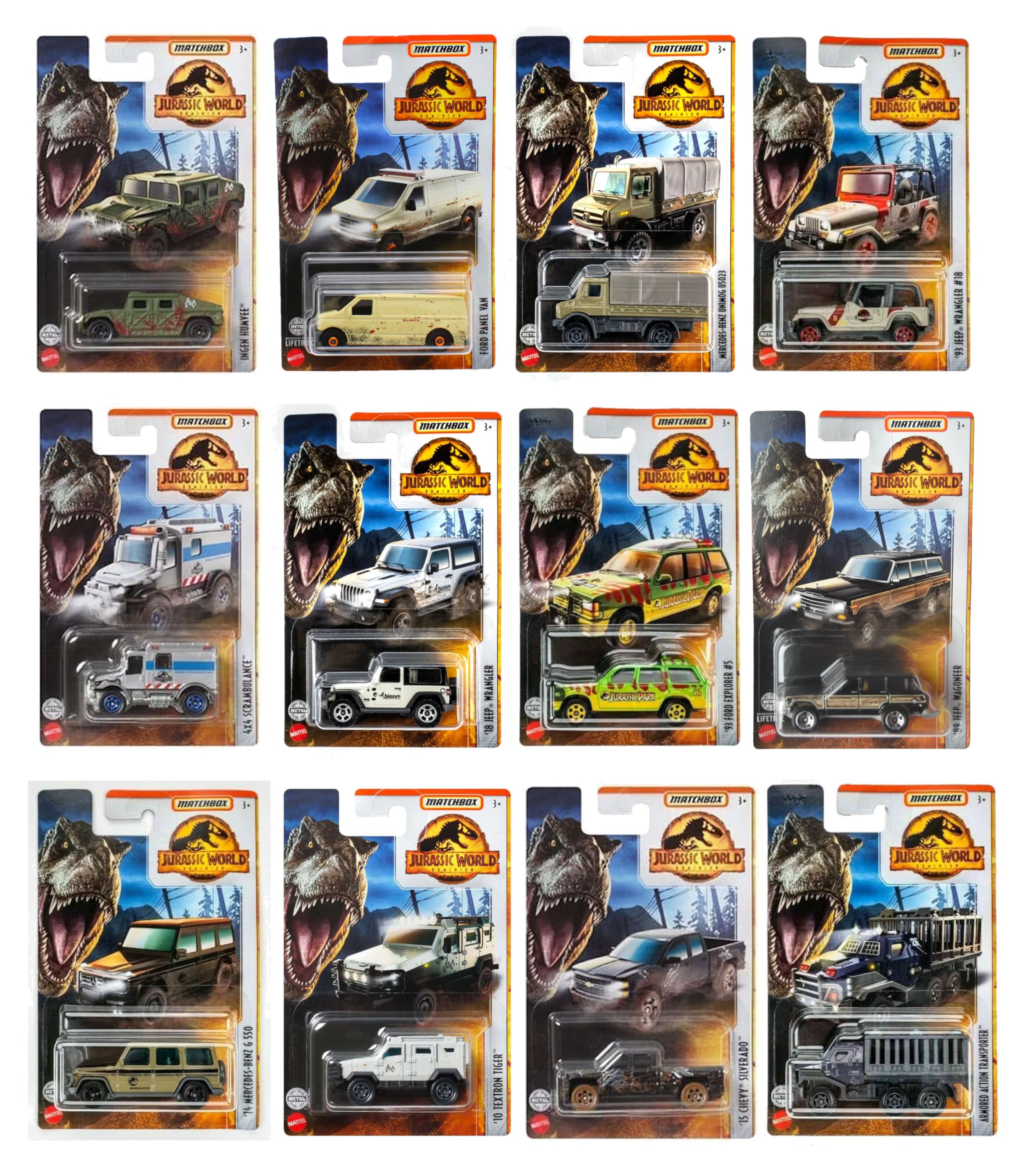 Matchbox Jurassic World Dominion Diecast Vehicles 2023 Complete Set of 12 in Manufacture Case from Release FMW90-956T