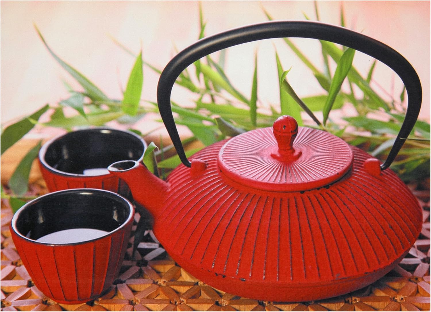 Oriental Furniture Japanese Zen Style, 27Inch Red Iron Teapot Canvas