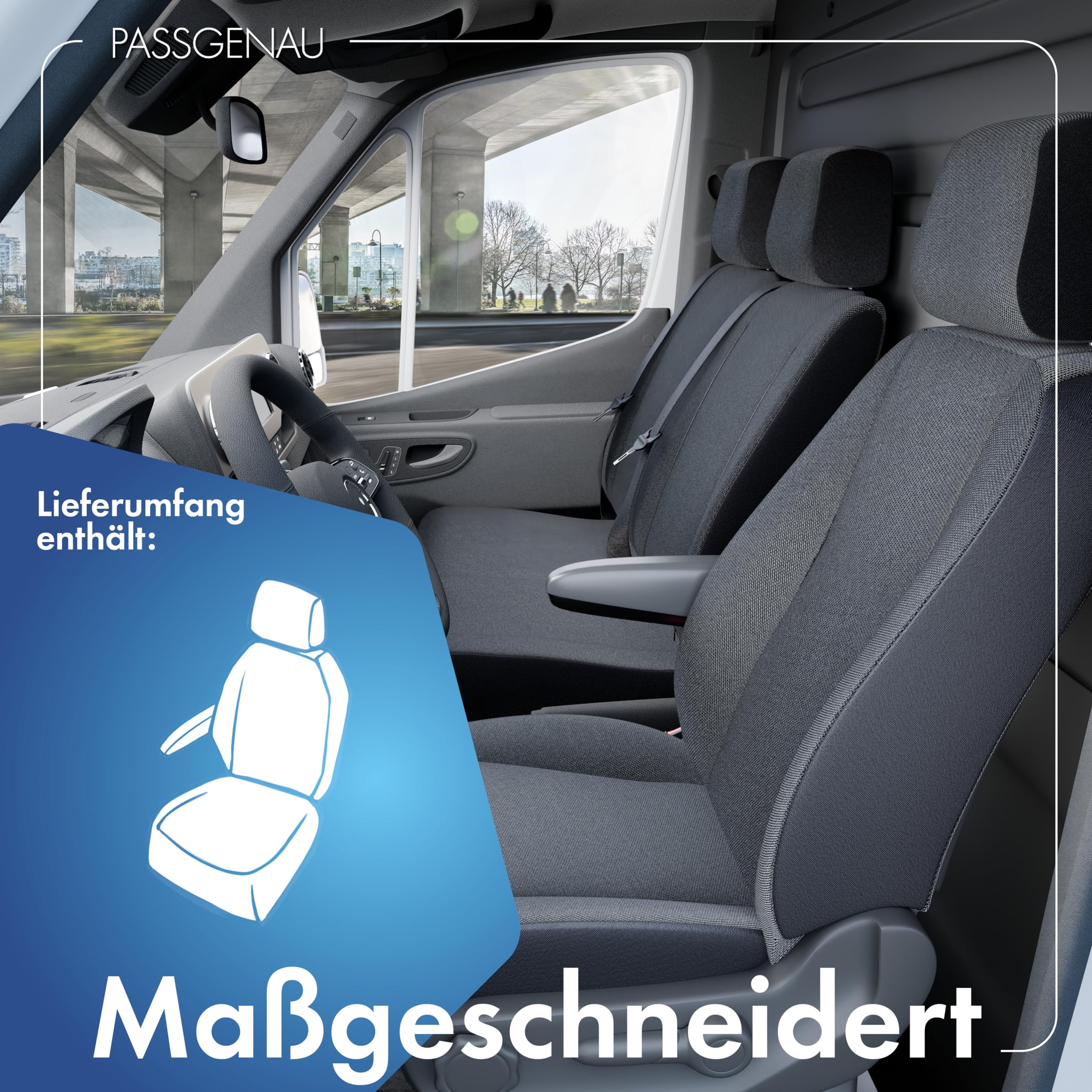 WALSER Transporter Sitzbezüge Kompatibel Mit Mercedes-Benz V-Klasse 447, Einzelsitz Fahrer Armlehne Innen, Sitzbezüge Aus Stoff, Sitzschoner, Sitzauflagen Set für Van
