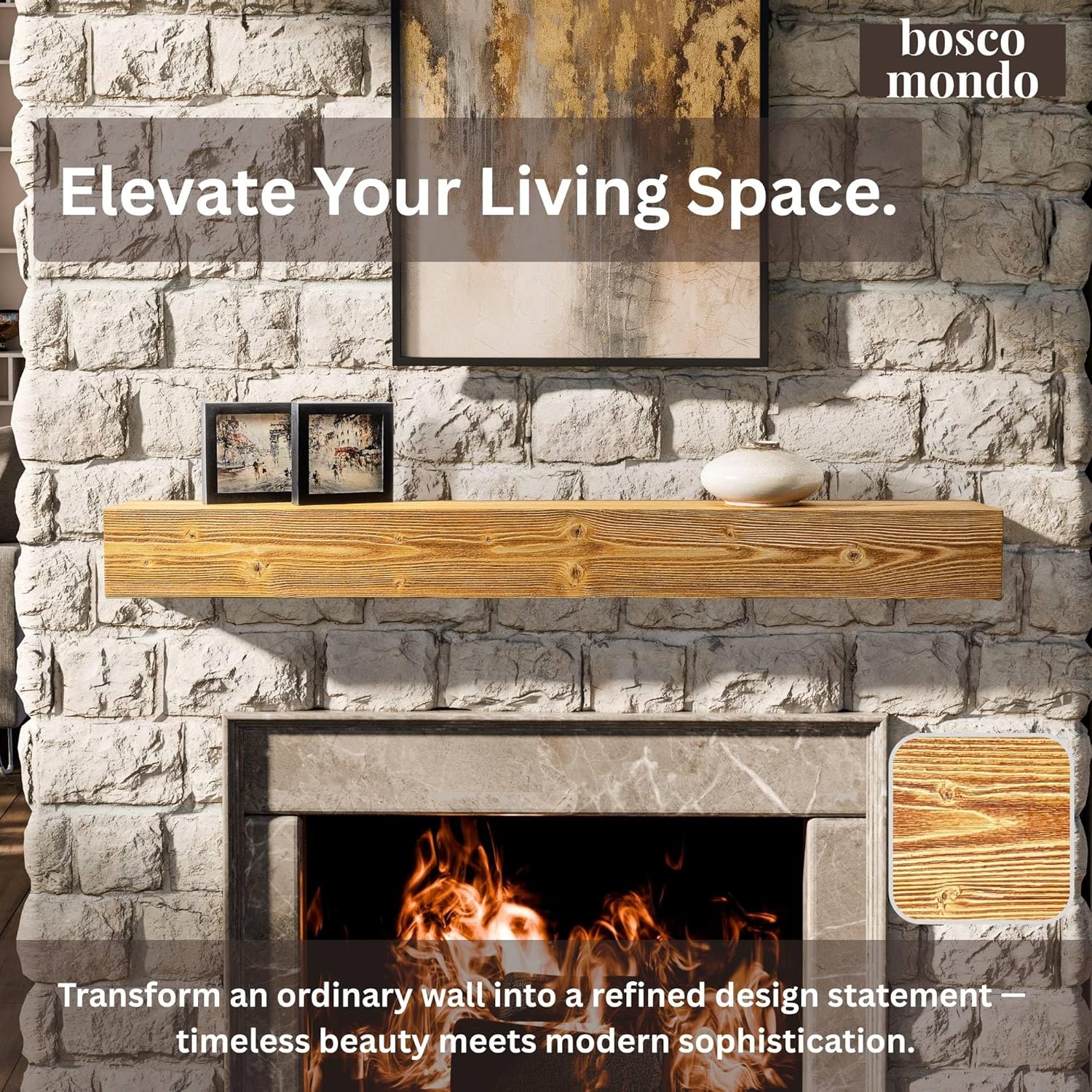 boscomondo fireplace mantel, wall-mounted 60 inch floating shelf for wall, tv shelf, rustic shelf - 8x6x60 aged oak 60" -8x6" aged oak