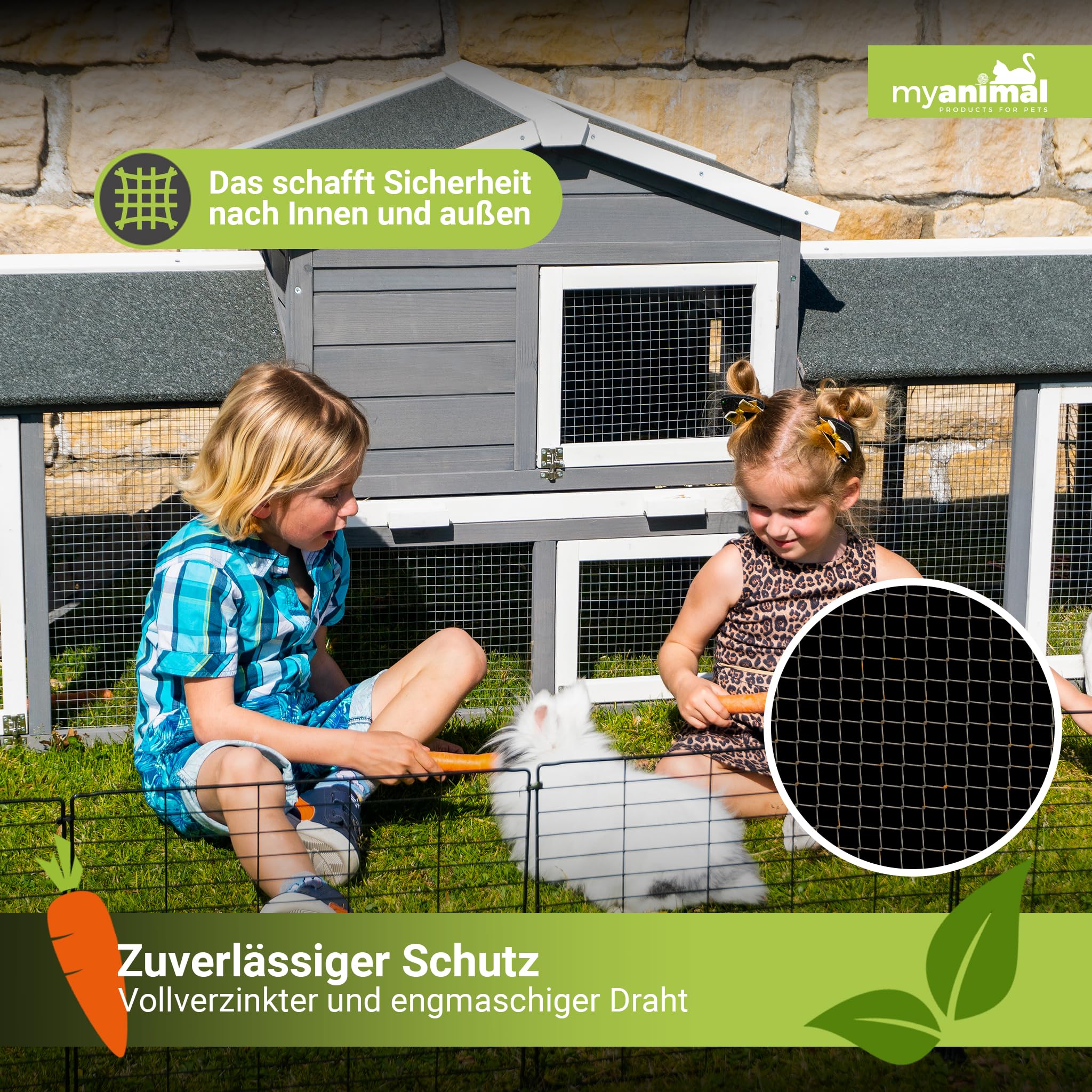 Miweba MyAnimal Hasenstall MH-03 | 226x53x85 cm - Kaninchenstall XXL mit Freilaufgehege - Hasenkäfig - Kleintierkäfig - Holz imprägniert - Kaninchenkäfig Winterfest - Käfig - Hasenhaus (Grau/Weiß)
