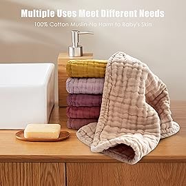 MOON PARK Baby Washcloths, 12 Pack - 12x12 Inches, Small Burp Cloths and Baby Wipes - 100% Cotton Muslin Ultra Soft for Newborn, Infant and Toddlers - Brown, Honey and Bean Paste Series