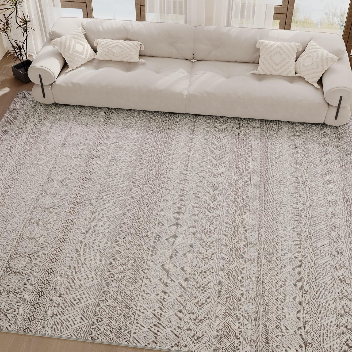 Boho Area Rugs for Living Room Rug Carpet 9x12 Machine Washable Rugs for Bedroom Dining Room Modern Moroccan Neutral Farmhouse Nursery Office Non Slip Large Brown