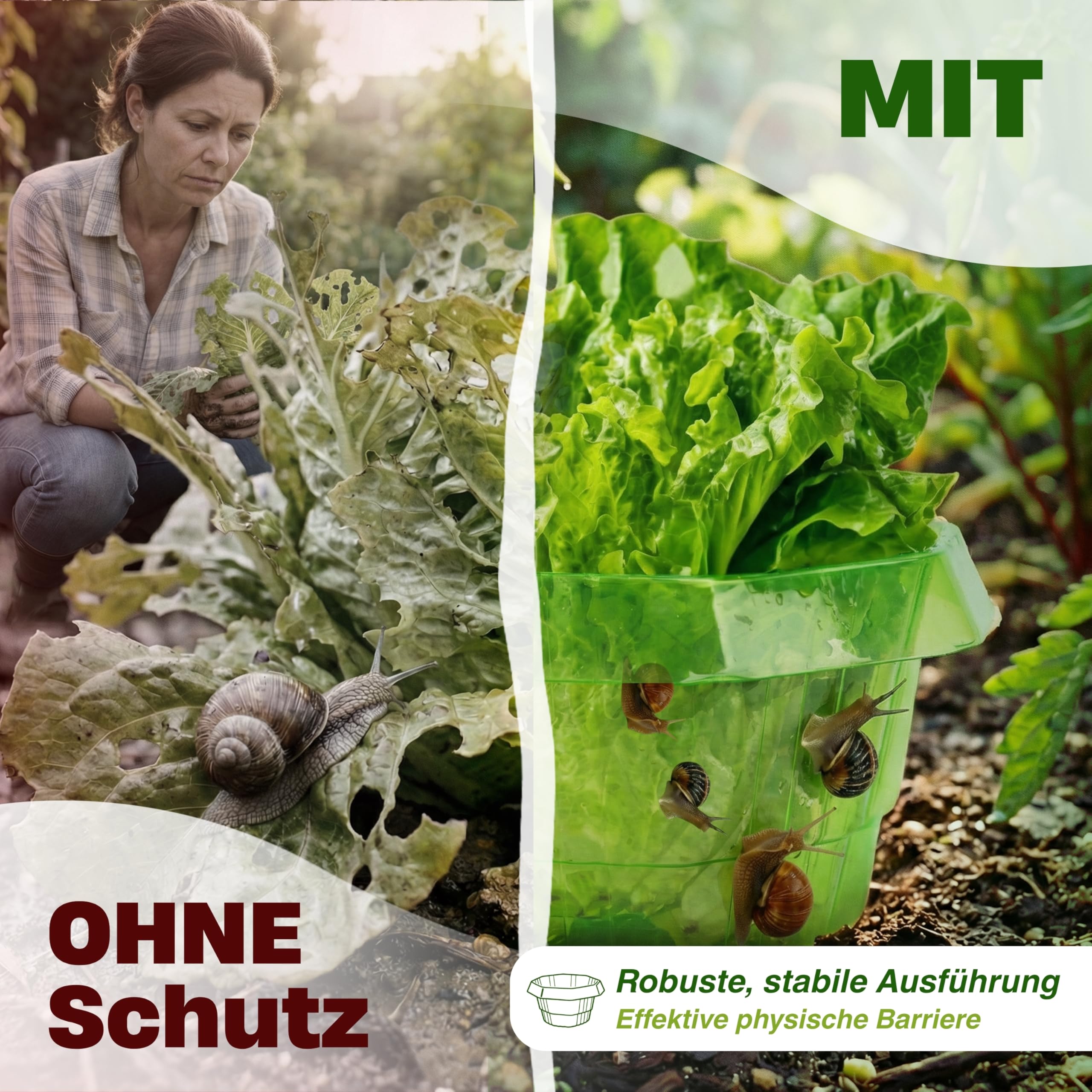 insi Schneckenkragen 12er Set – Stabiler Schneckenkorn für Salat & Kohl – Wiederverwendbarer Schneckenschutz ohne Chemie – Effektive Schneckenabwehr für Pflanzen