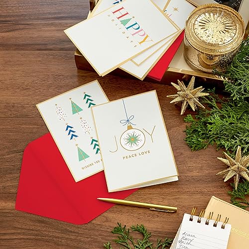 Miniatura 6 de Hallmark Tarjetas navideñas en caja, ciudad nevada (40 tarjetas con sobres) y surtido de tarjetas de Navidad en caja, temporada alegre (4 diseños,