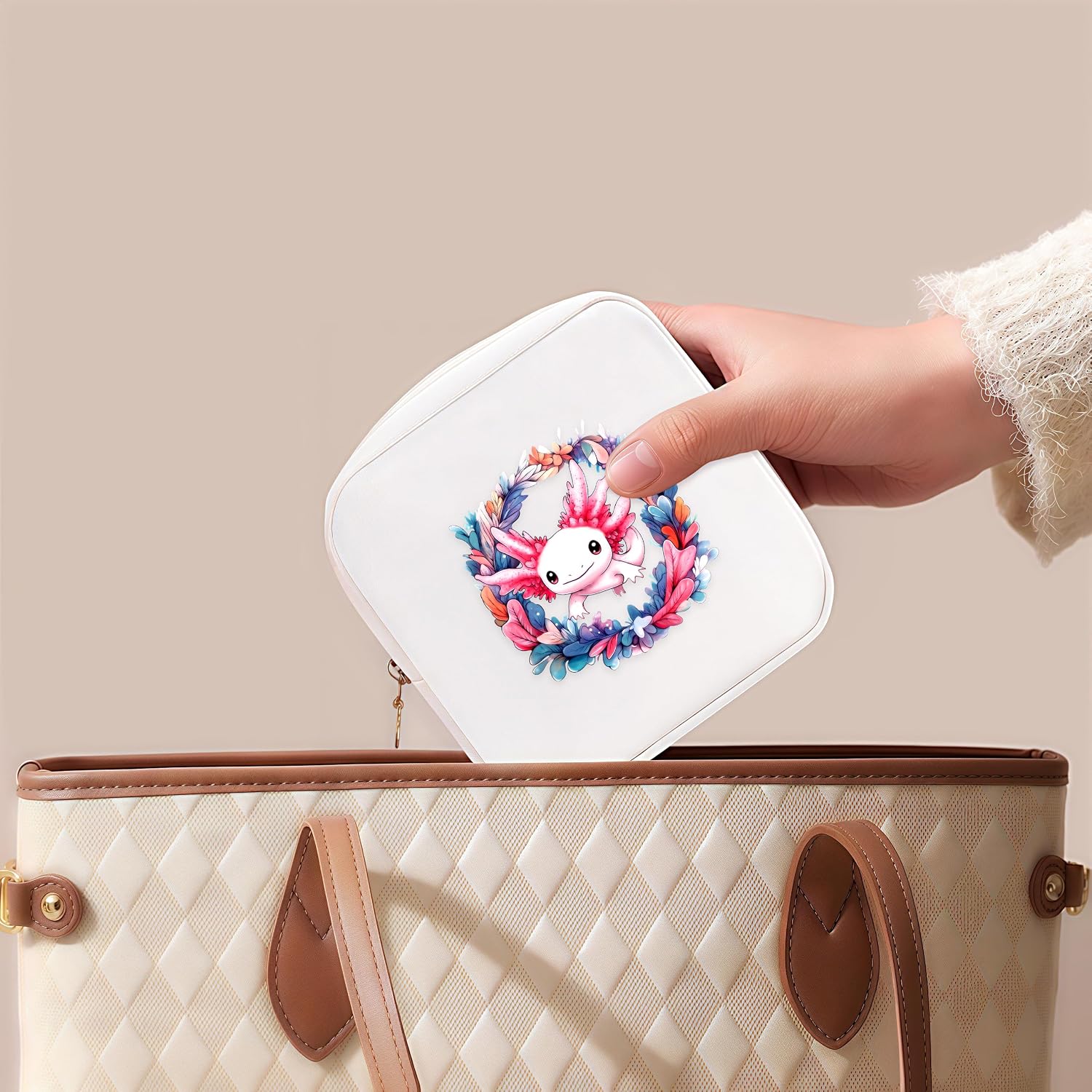 Axolotl Mini Makeup Bag, Axolotl Gift For Women Girls, Cute Portable Zipper Pouch Cosmetic Bag For Teen Girls Kids, Small Storage Bag For Sanitary Pad, Period napkin bag! image 5