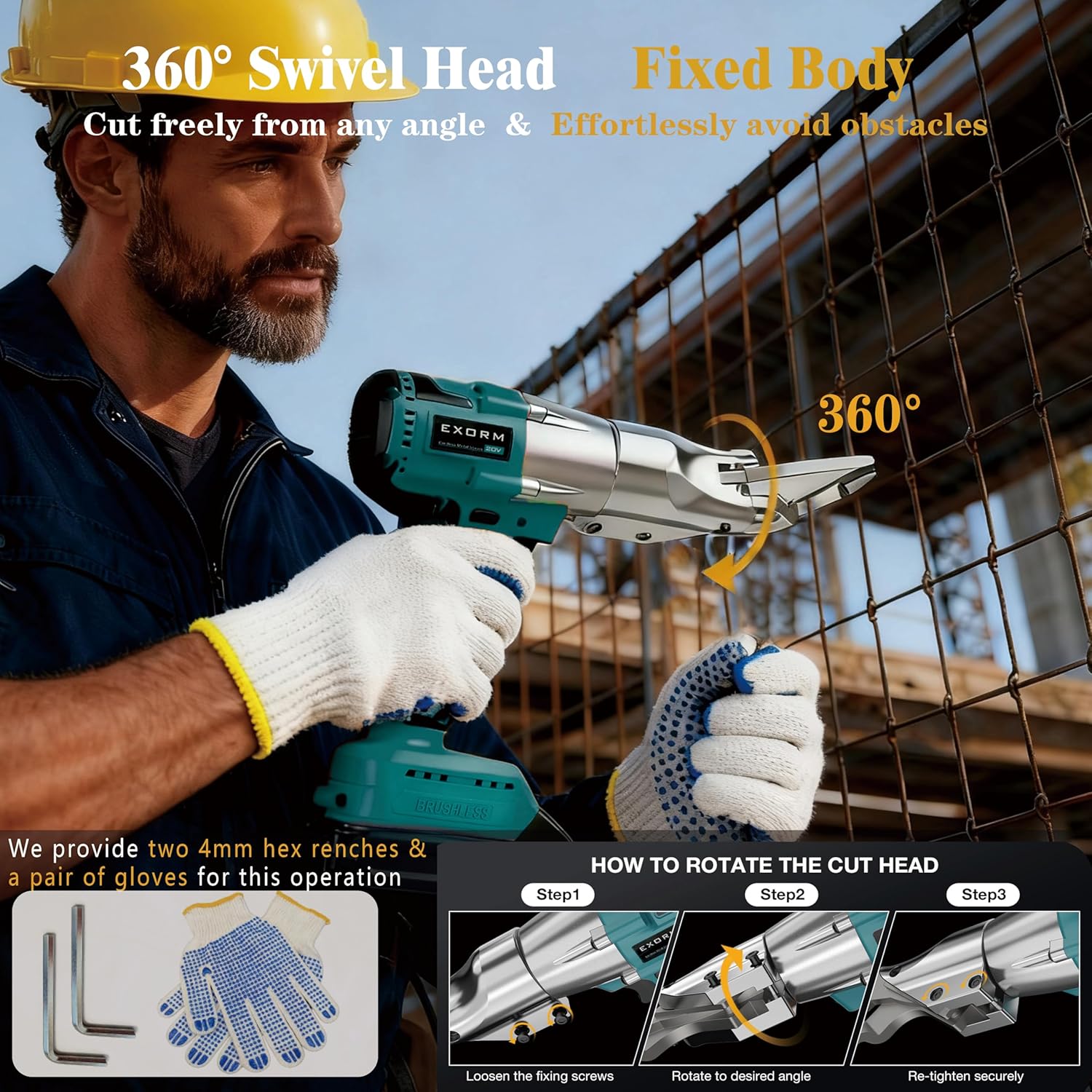 Cordless Brushless Sheet Metal Shear,Compatible With Makita 18V Max Battery,360° Pivoting Head,14GA Cutting Capacity,295 Ft-Lbs,Multi-Material Cutter for Stainless Steel/Iron/Leather/Carpet(Tool Only)