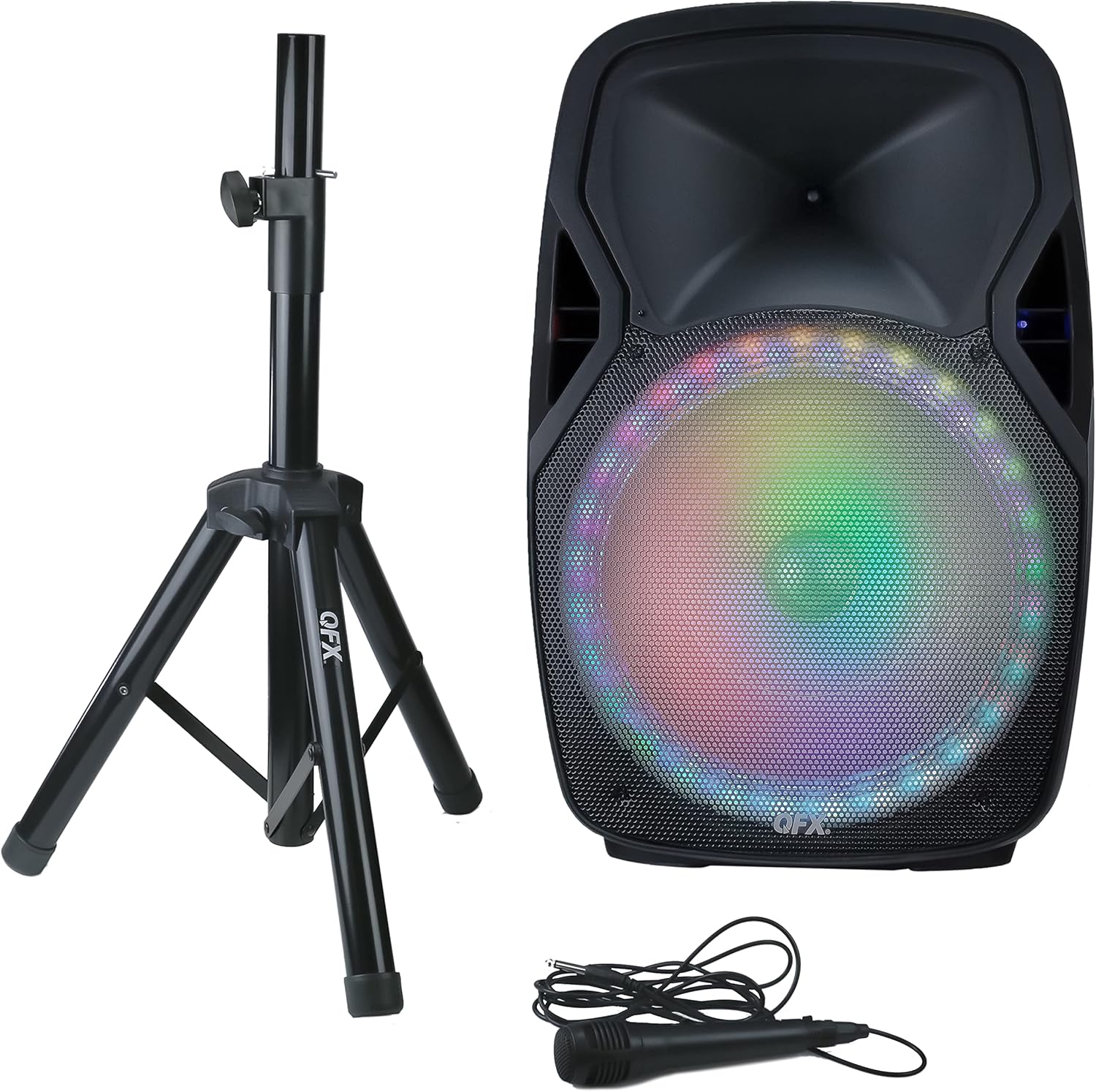 QFX PBX-61162 Portable Loudspeaker System with stand and microphone