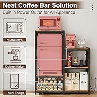 Vista 3 de Mini Fridge Stand Coffee Bar Cabinet Station With Small Refrigerator Insert Storage Space, Shelf Organizer For Dorm Microwave To Sit On, Baker Rack