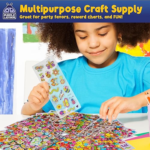 Miniatura 22 de Purple Ladybug 1900+ colección de calcomanías hinchadas para niños de 4 a 8 años - 80 hojas únicas reutilizables, diseños 3D creativos - calcomanías