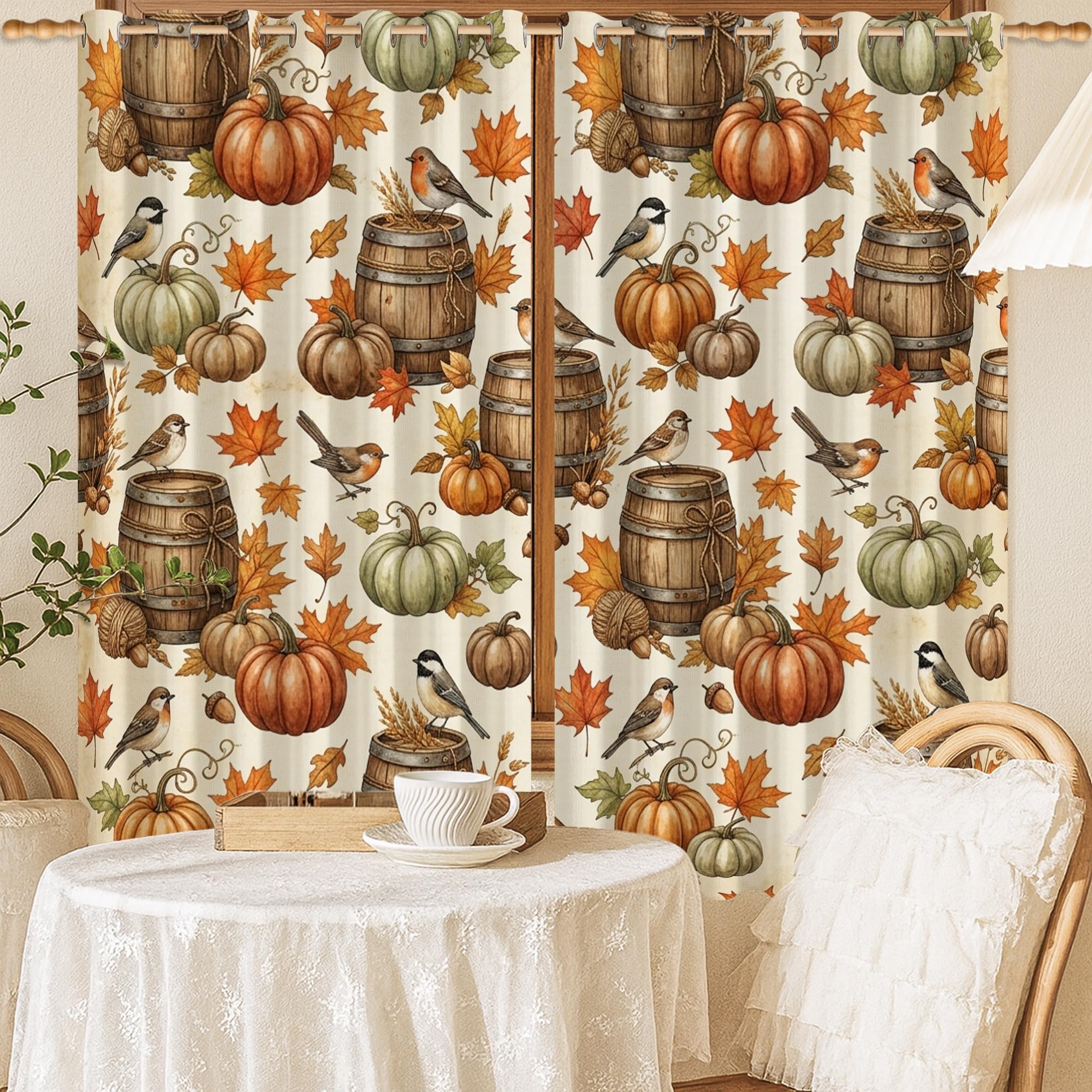 Rideaux occultants citrouilles orange automne 132x137cm pour salon