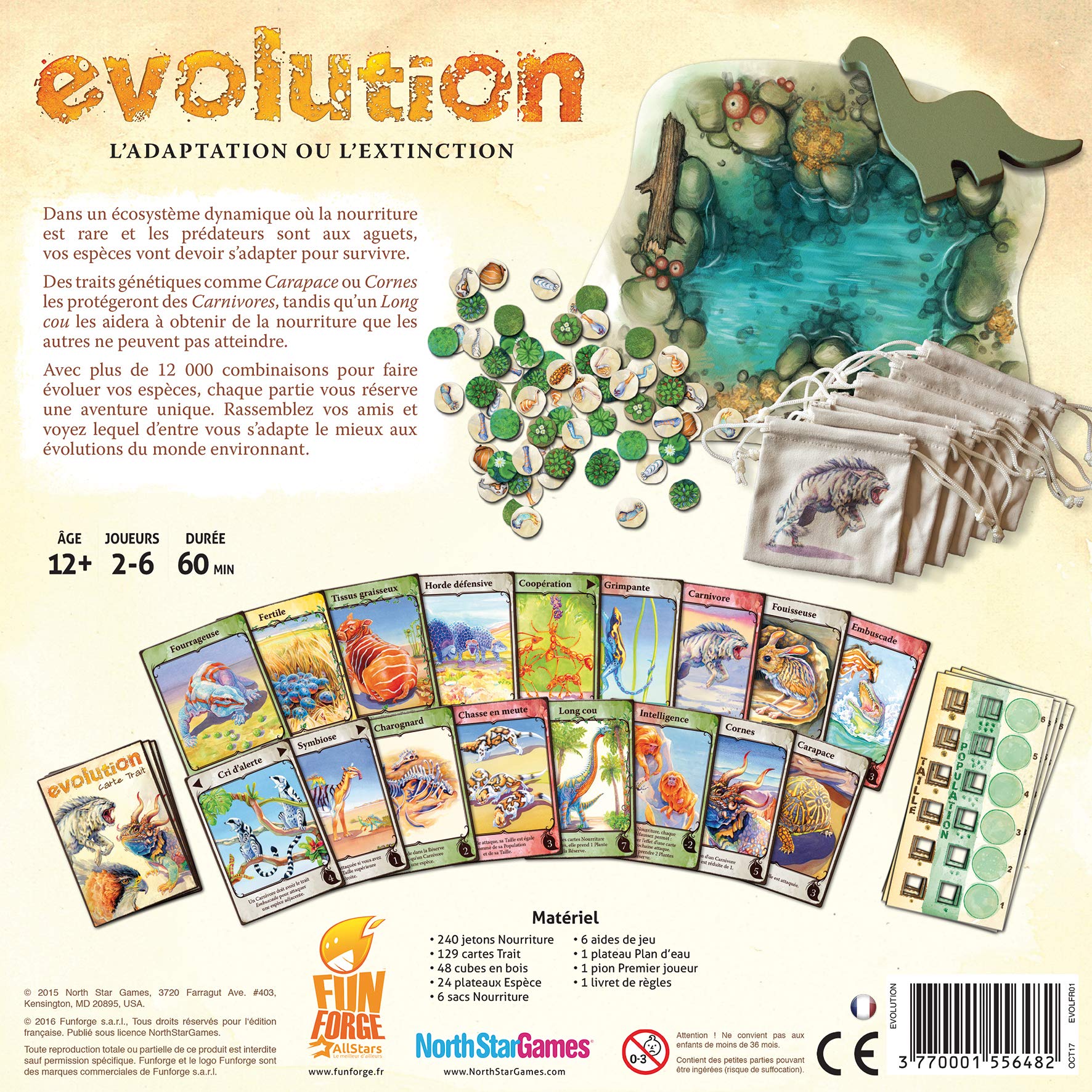 Funforge Asmodee - Evolution - Jeu de Société pour Adultes et Enfants dès 12 Ans - Univers Préhistorique - Guidez Vos Espèces À Travers Les Âges - 2 À 6 Joueurs - 60 Min - Version Française