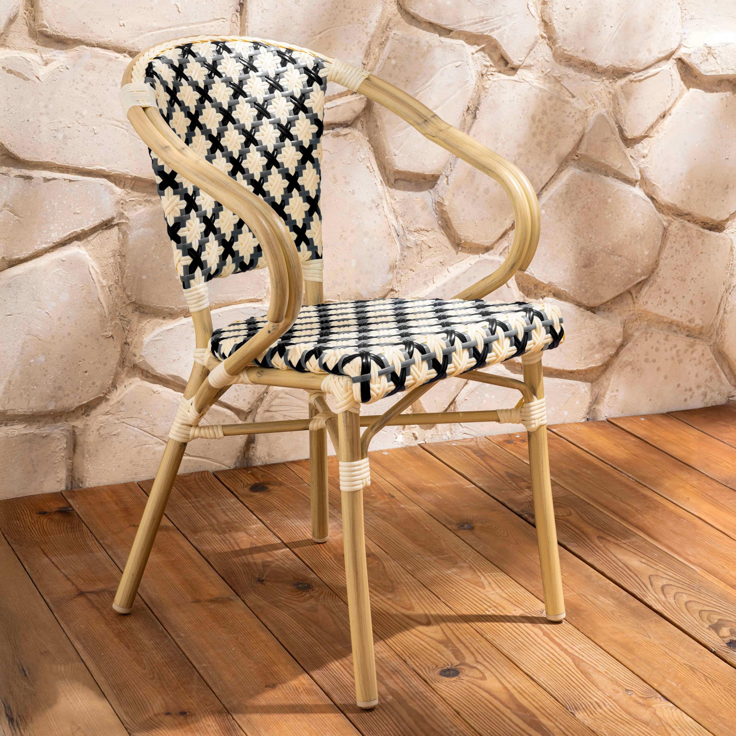 Oviala Fauteuil de terrasse bistrot Parisien en Aluminium et rotin Noir