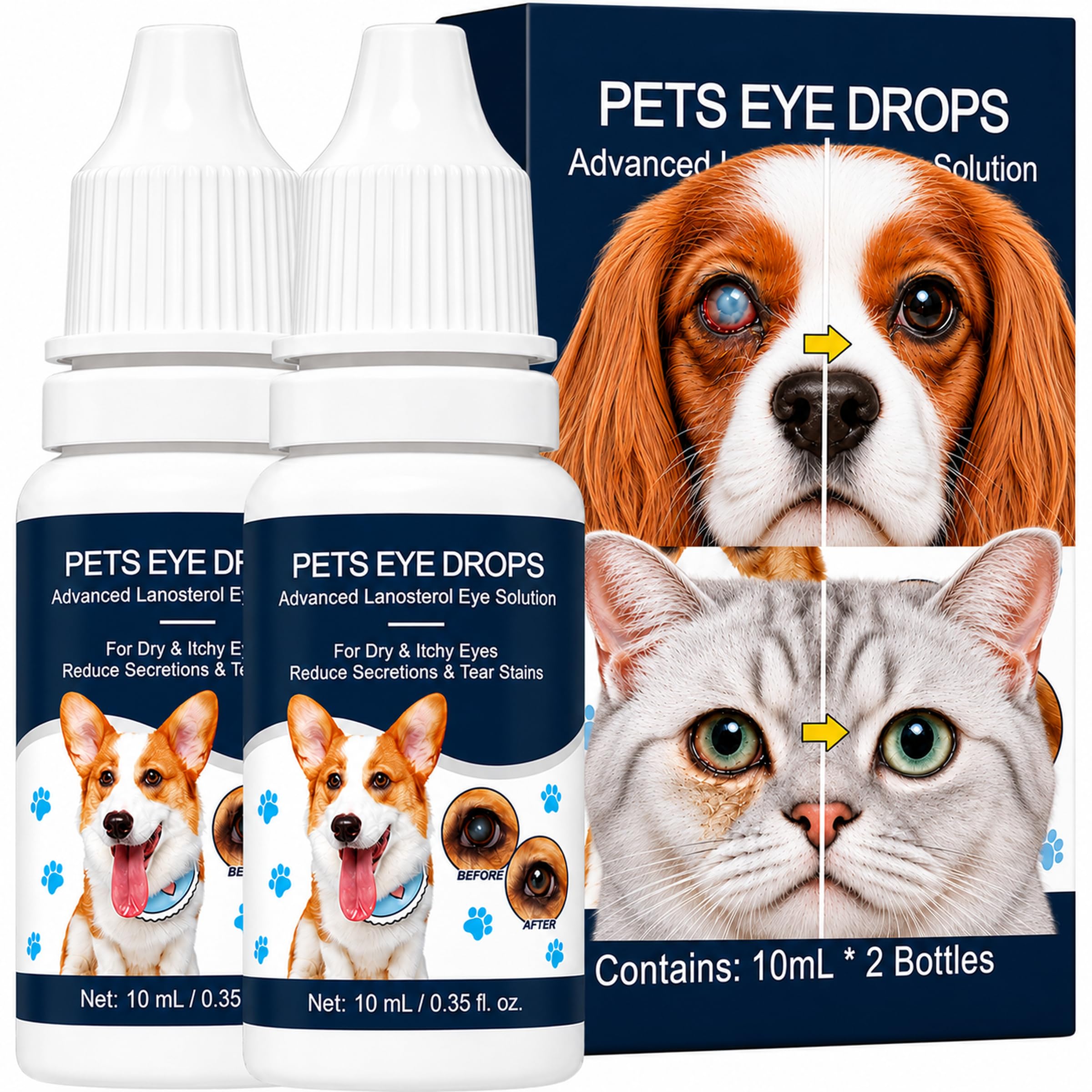 Cataract Eye Drops for Dogs, 2pcs Dog & Cat Eye Infection Treatment