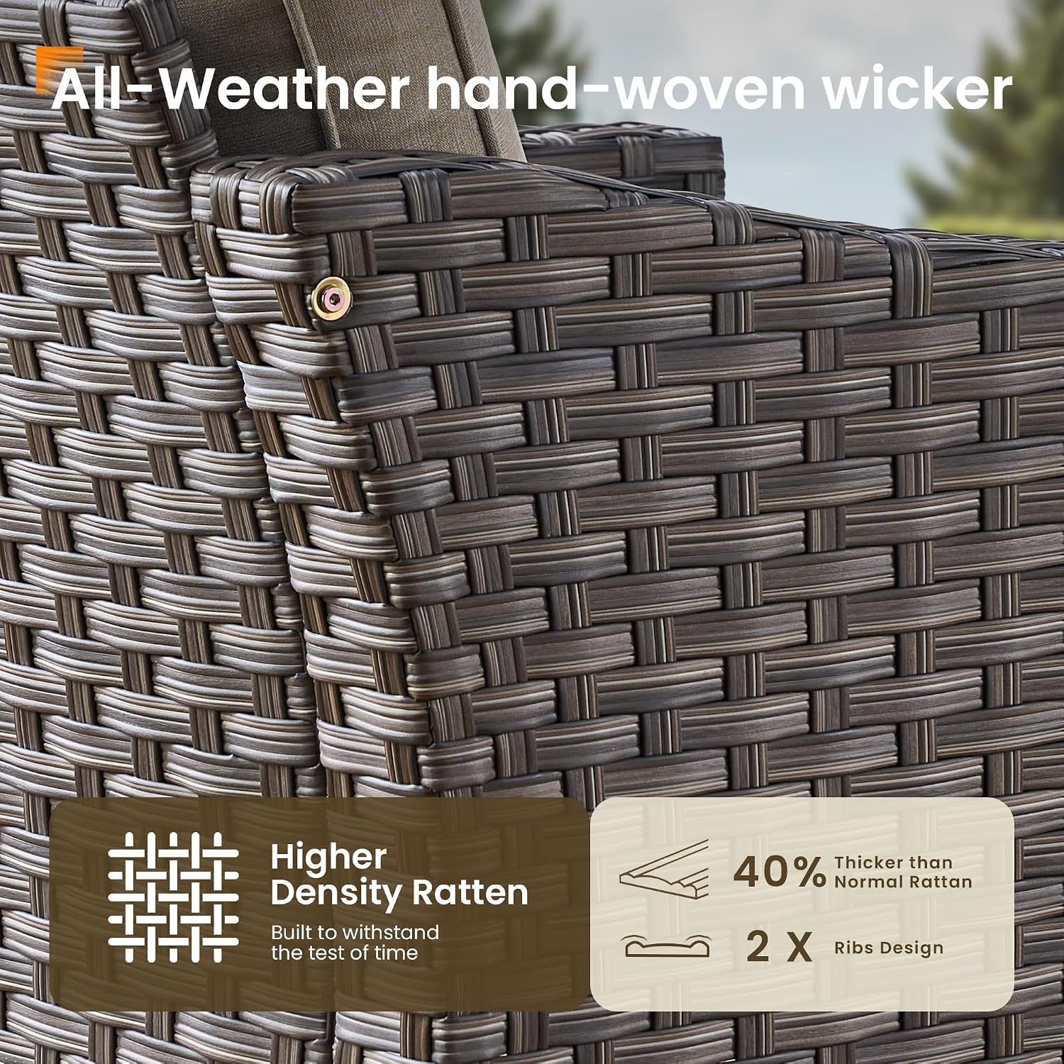 CAODOC Patio Furniture Set, 7 Pieces Outdoor Wicker Rattan Sofa Couch with 4 Chairs, Ottomans and Comfy Cushions, All Weather High Back Conversation Set Garden Backyard, Brown Rattan Beige Cushions