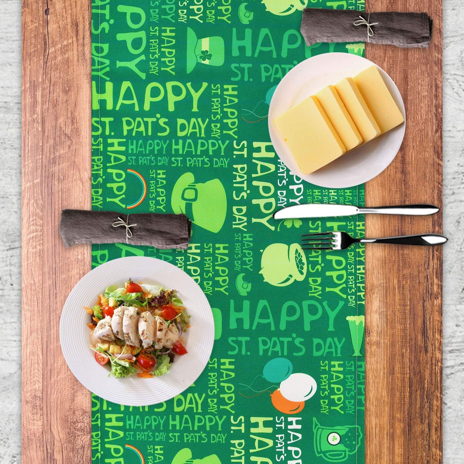 Best Seller Alishomtll Happy St Patrick's Day Table Runner Shamrock Table Runner Green Hat Waterproof Table Runner for St. Patty's Day, Spring, Parties, Daily Use, 14 x 70 inch