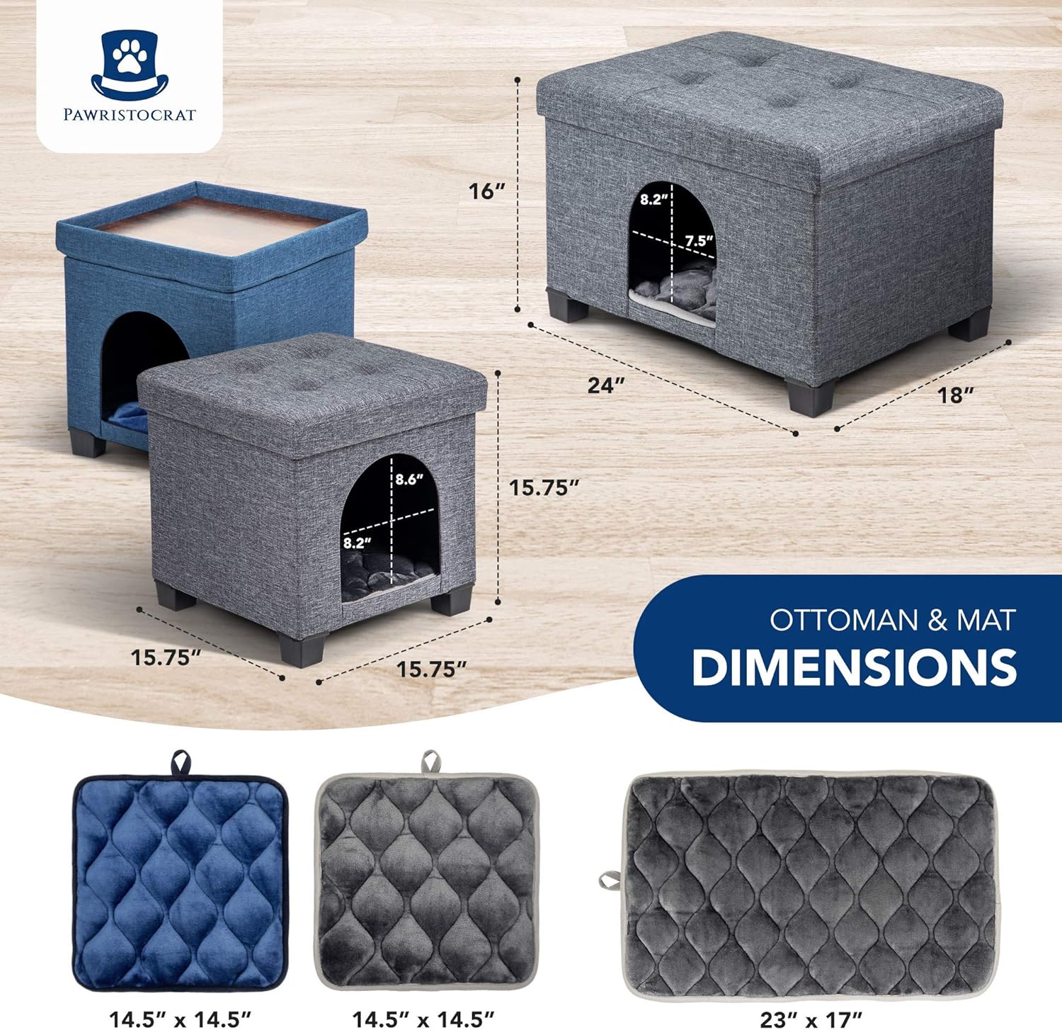 Pawristocrat Unique Multifunctional Pet House Ottoman with Tray Table - Folding Footrest Seat - Large Cat Cube Condo - Beds for Cats and Small Dogs with Fully Washable Mat - Chocolate Bench 24 x 18 : Pet Supplies