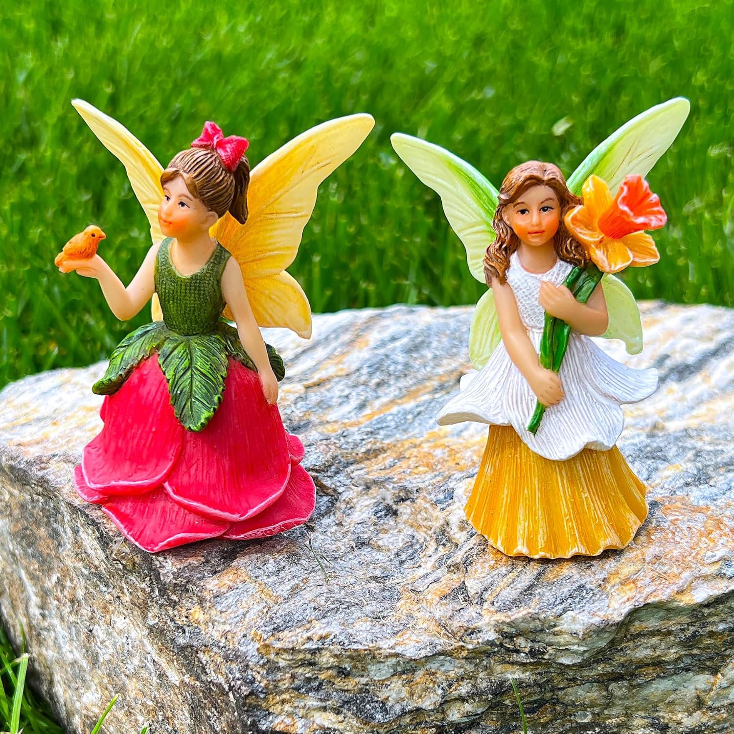 Mood Lab Fairy Garden - Miniature Fairy Figurines - Flower Girls Set of 2 pcs - Narcissus & Rose Fairies Accessories Statue Kit - Image 3