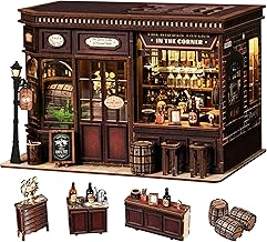 Book Nook Bistrot, Miniature DIY Kit to Build 3D Model Book Greenhouse, Doll Houses with LED, Shelf Decor, Creative Gift for 14+