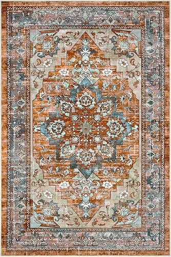 Miniatura 9 de Bsmathom Alfombras de área para sala de estar, 4 x 6, antideslizantes, lavables a máquina, vintage, bohemias, alfombras de pelo bajo, alfombra de