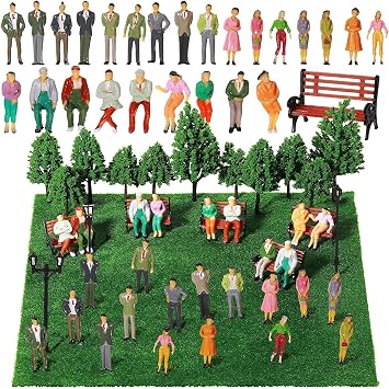 VICDUEKG Pack of 60 Mini Model Railway Figures Painted Sitting and Standing People Various Poses Miniature People Track H0 Figures 1:87