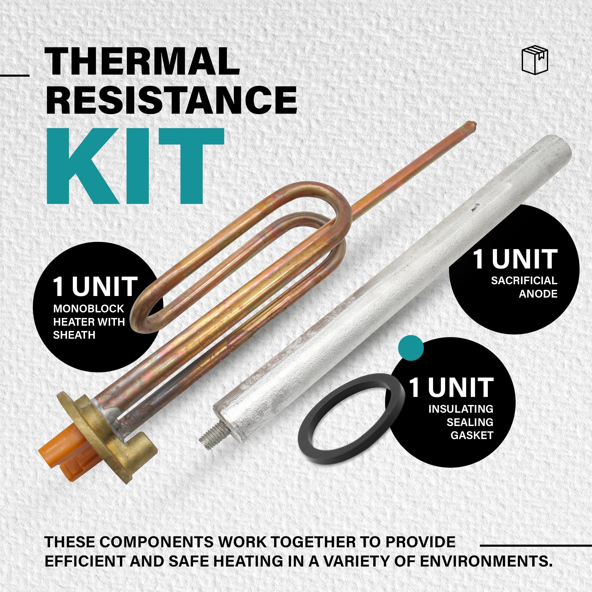 DOJA Barcelona | Kit Résistance pour Chauffe Eau 1500W | Résistance Chauffante + Anode Magnésium + Joint Caoutchouc + Vis Fixation | Pour Ballon Eau Électrique