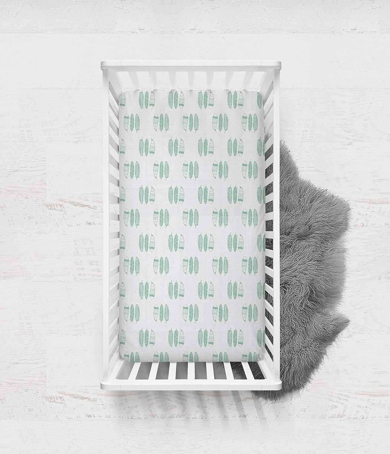 Bacati - 2 Pack Tribal/Aztec/Triangles Silky Soft Breathable 100% Cotton Muslin Baby Crib Fitted Sheets - Fits Standard 28 x 52 x 5 Crib & Toddler Mattresses (Mint Feathers)