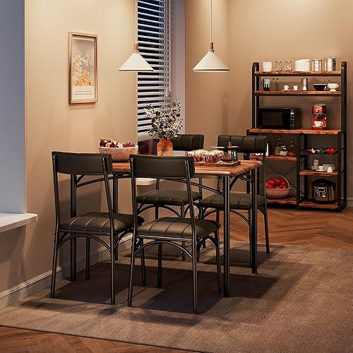 Miniatura 9 de IDEALHOUSE Juego de mesa de comedor para 4, mesa de cocina y sillas para 4, juego de mesa de comedor rectangular con 4 sillas tapizadas, juego de