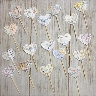 Road Atlas Map Heart Cupcake Toppers - Party Decor - Weddings - Showers - Birthdays - Travel Party Picks 24 Pieces