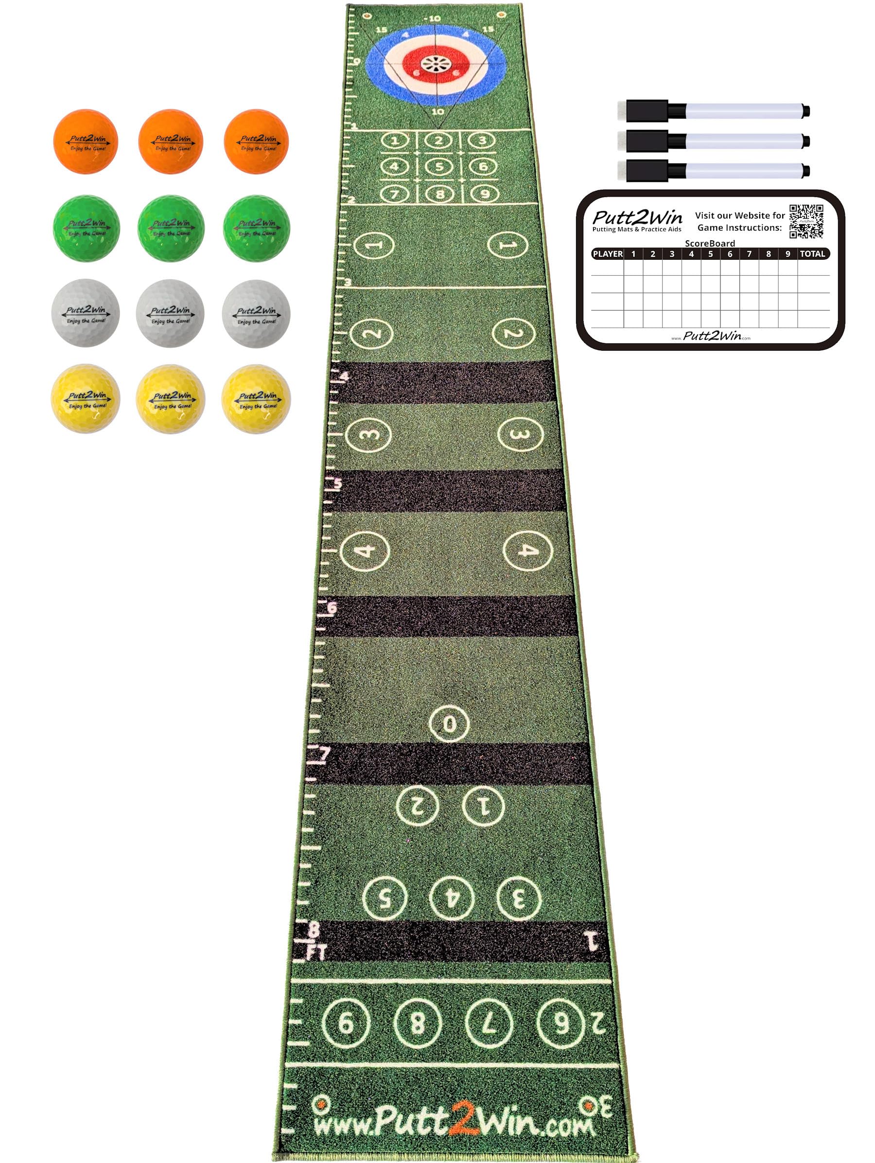 Putt2Win Golf Putting Games Mat Expert UK Design 10 Putting Games All the Family will Enjoy 1 to 4 players Practice Putting at Home & Have Fun. Inc 12 Colour Golf Balls, a Score Board Great Gift
