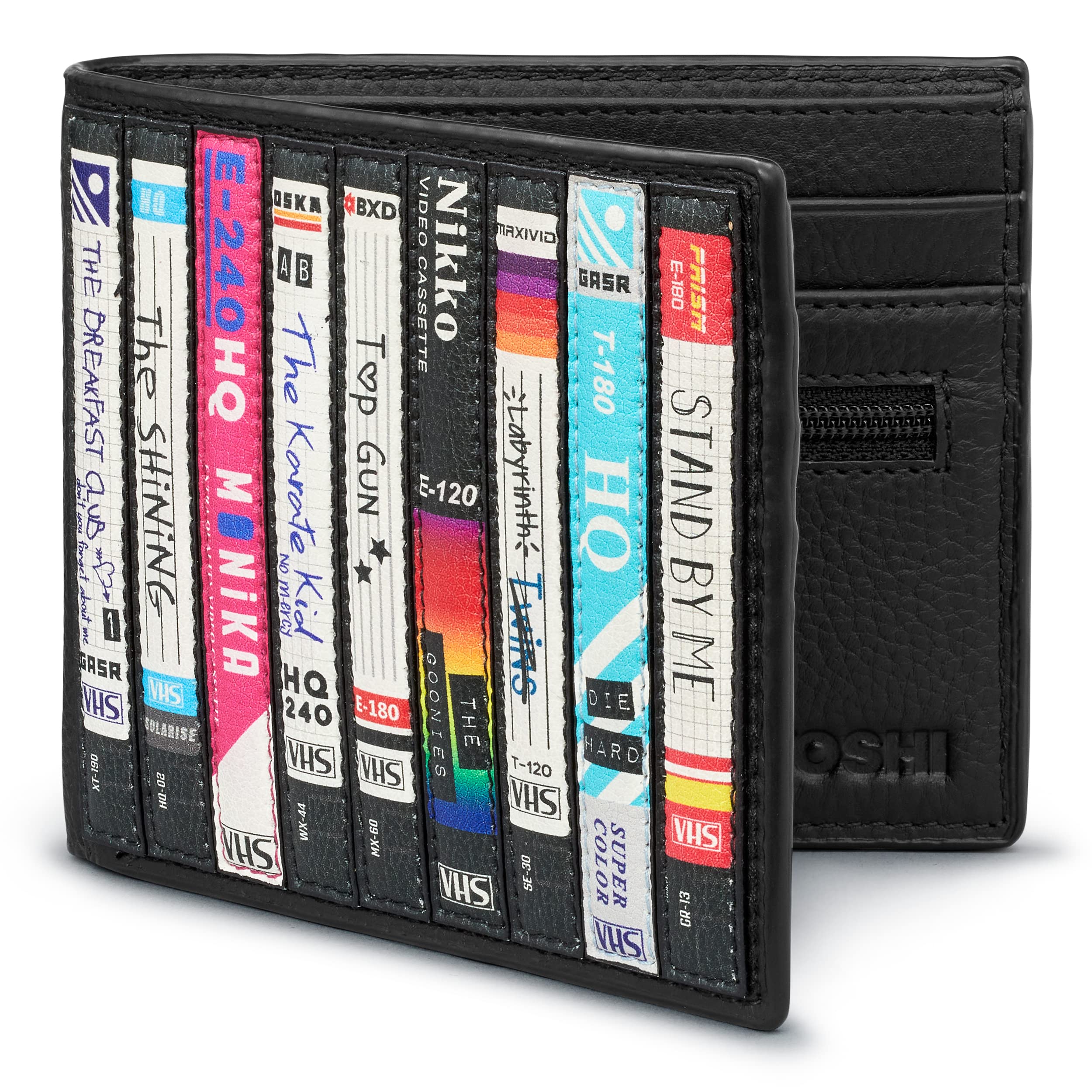 Yoshi Be Kind Rewind VHS Men's Leather Wallet, Genuine Black Leather Wallet, RFID Blocking Wallet, Bifold Wallets for Men, Black, One Size, Retro