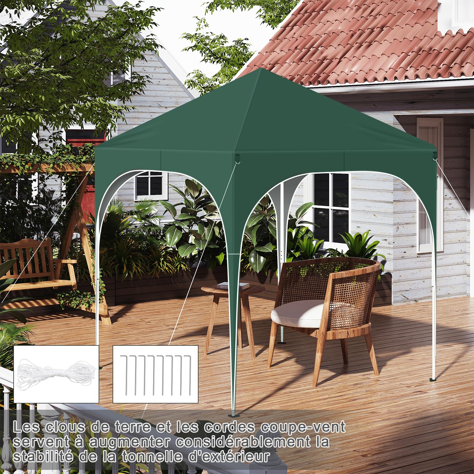 WOLTU Tonnelle Pliable Barnum Jardin 2x2m Pop up avec 4 parois Vert