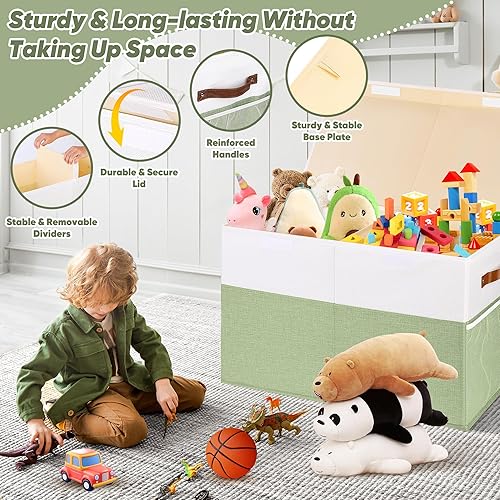Miniatura 4 de Caja grande de almacenamiento de juguetes, plegable, resistente, con malla, 25 x 13 x 16 pulgadas, organizador de almacenamiento de juguetes