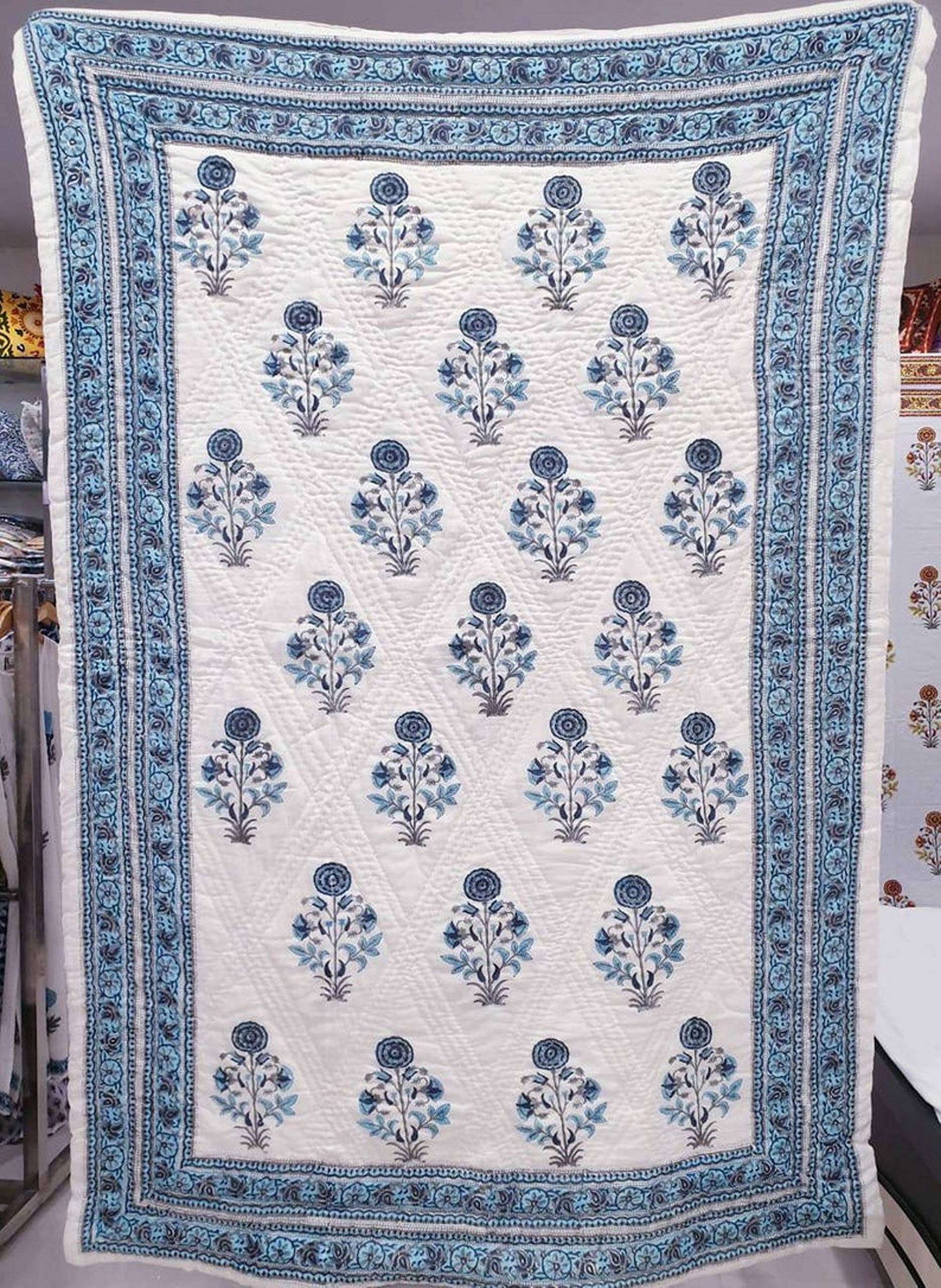 Couverture pour couple à imprimé floral Jaipuri pour lit douillet