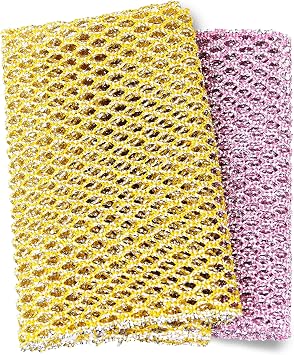 Heavy Duty Dish Scrubbers, Non-Scratch Scouring Pads - Odorless & Long Lasting Mesh Dish Cloth - Replace Sponges - Kitchen, Floor and Bathroom Usage - Made in Korea 2 Pcs