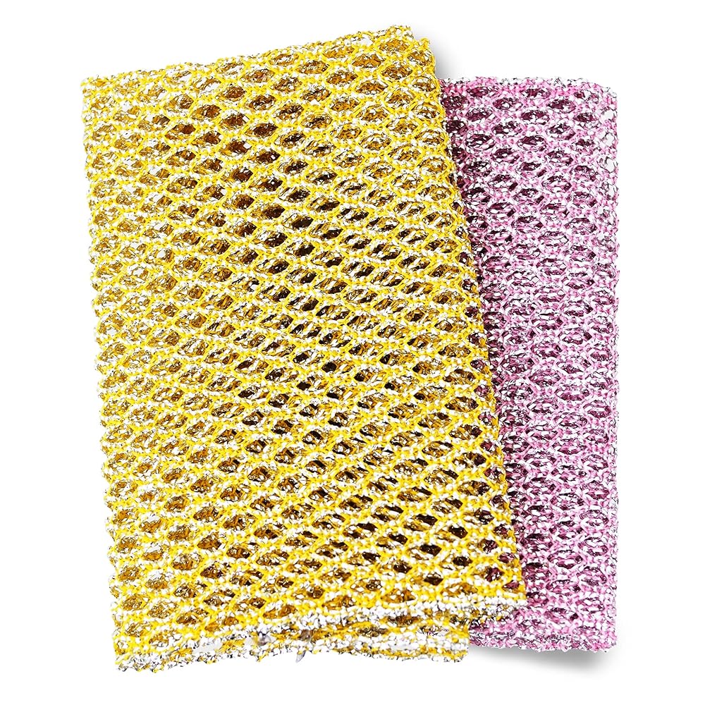 Heavy Duty Dish Scrubbers, Non-Scratch Scouring Pads - Odorless & Long Lasting Mesh Dish Cloth - Replace Sponges - Kitchen, Floor and Bathroom Usage - Made in Korea (2 Pcs)